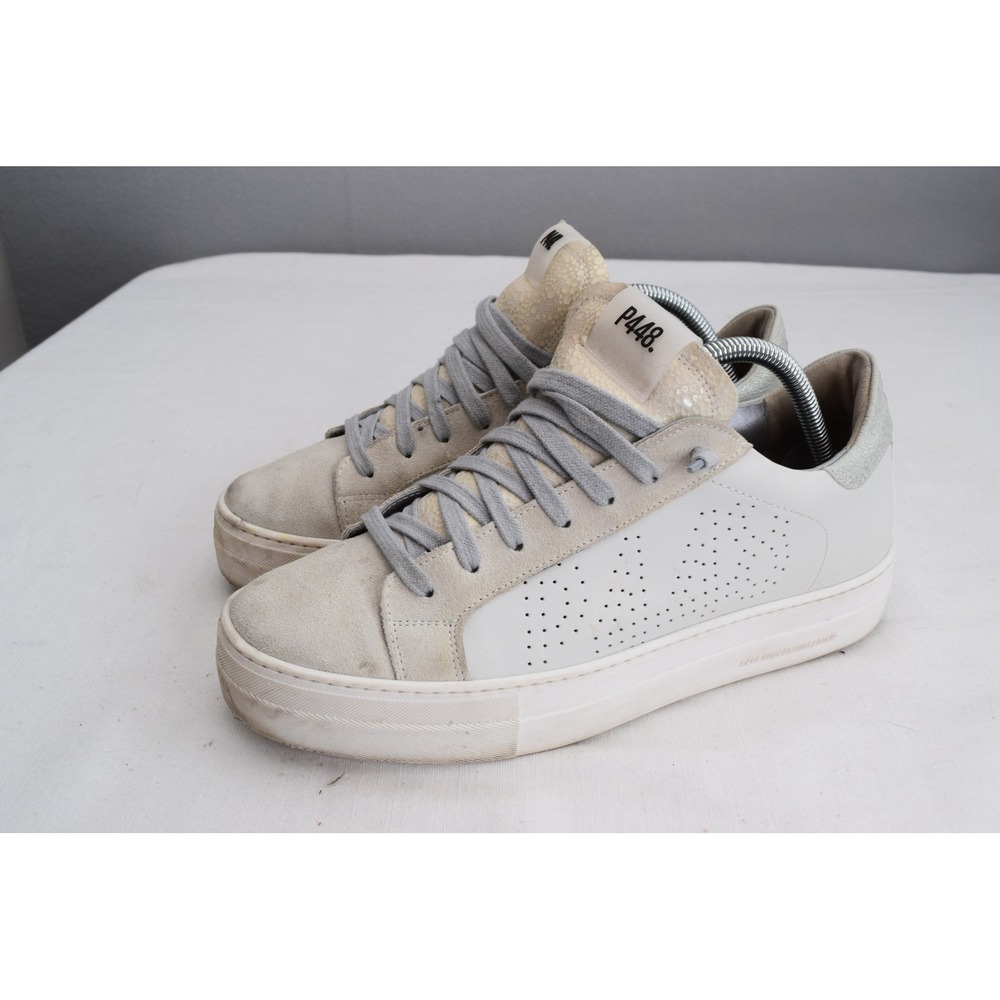 P448 Thea Sneaker 41 10.5 White Suede Perforated Lace Up High Top P448
